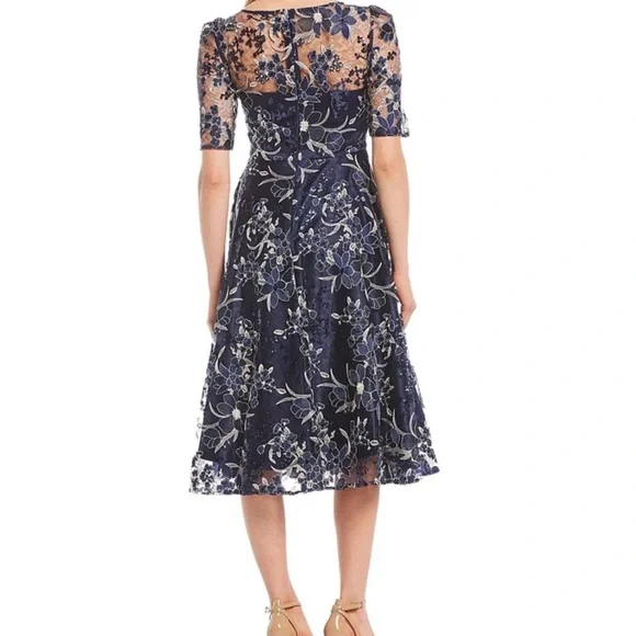 Eliza J Navy and Cream Floral Midi Dress - Picture 9 of 11